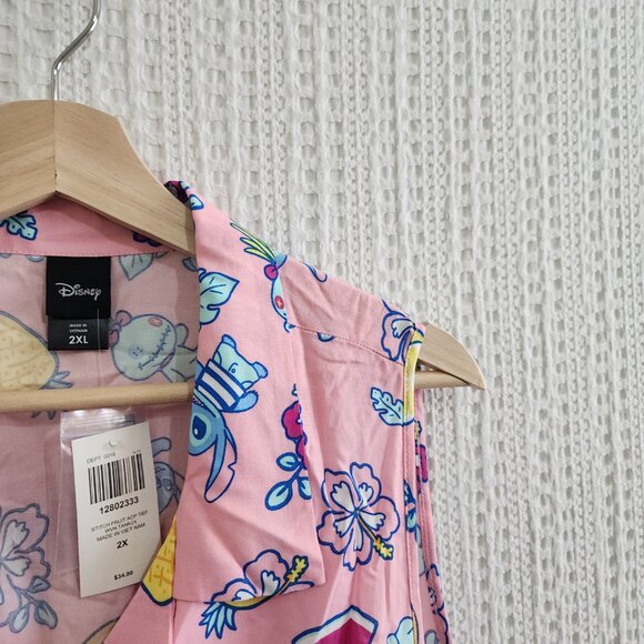 Hot Topic Disney Lilo & Stitch Flowers & Fruit Tie-Front Pink Tank Top Size 2X - Picture 9 of 12